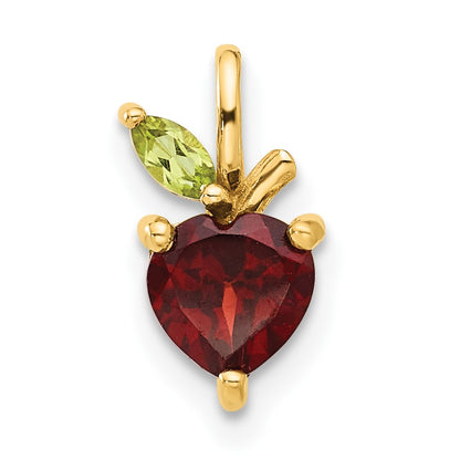 14K Heart-shaped Garnet and Peridot Apple Pendant