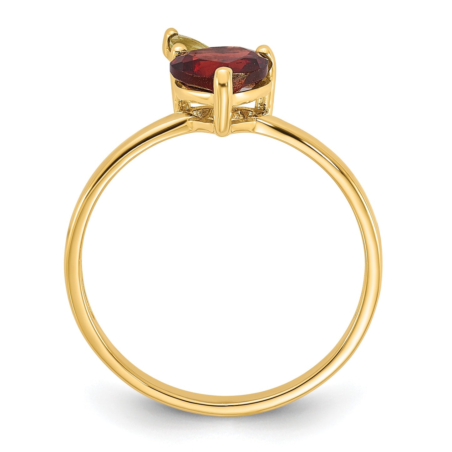 14K Heart-shaped Garnet and Peridot Apple Size 7 Ring