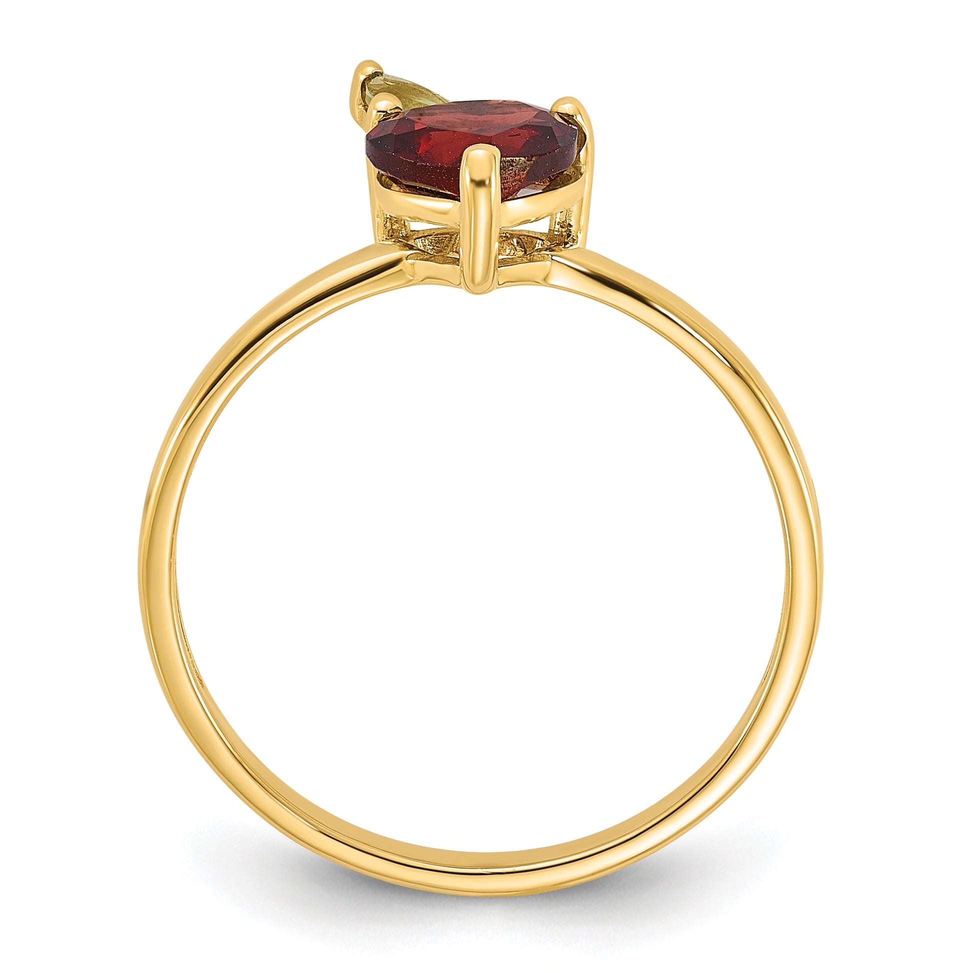14K Heart-shaped Garnet and Peridot Apple Size 7 Ring