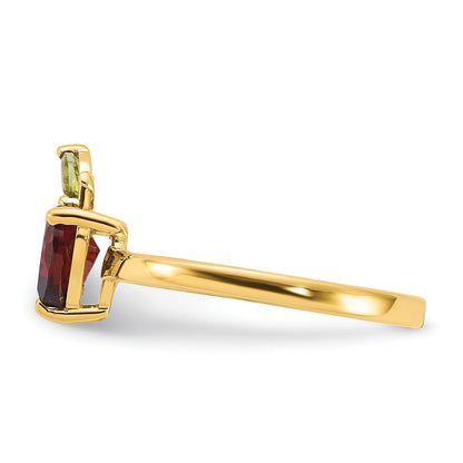 14K Heart-shaped Garnet and Peridot Apple Size 7 Ring