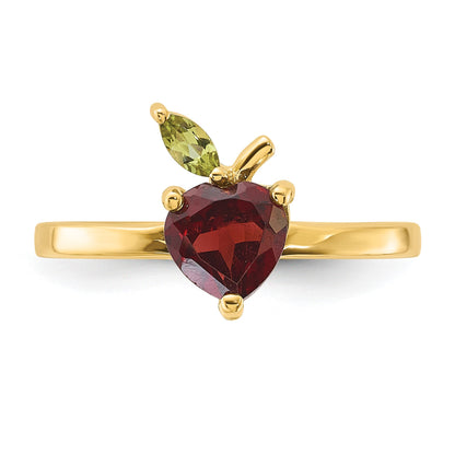 14K Heart-shaped Garnet and Peridot Apple Size 7 Ring