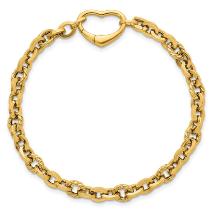 14k Polished and Twisted Cable Link with Heart Clasp 7.5 inch Bracelet