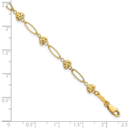 14k Polished Oval Links with Diamond-cut Puffed Hearts 7.5 inch Bracelet