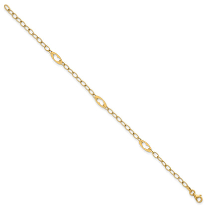 14k Polished Cut-out Hearts and Cable Links 7.25 inch Bracelet