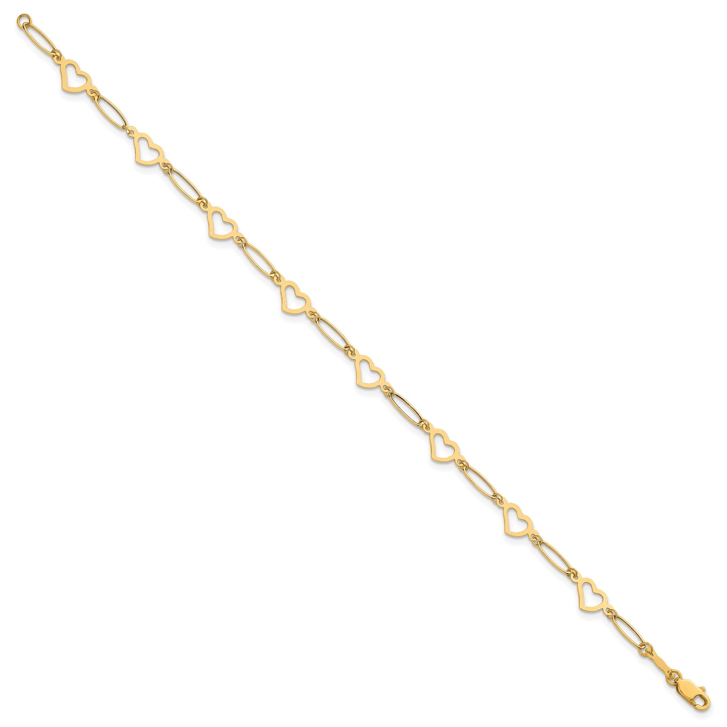 14k Polished Oval Links and Open Hearts 7.5 inch Bracelet
