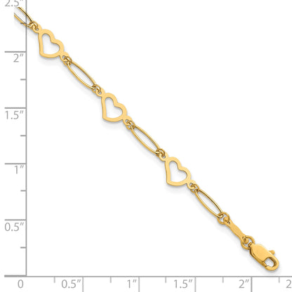 14k Polished Oval Links and Open Hearts 7.5 inch Bracelet