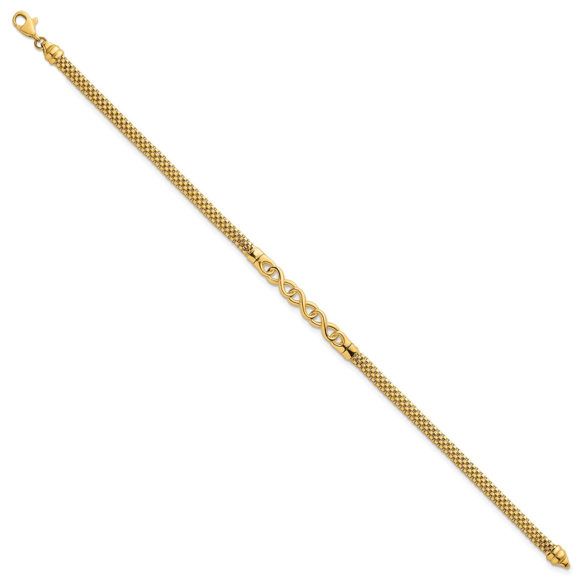 14k Polished 3-Infinity 7.5 inch Fancy Mesh Link Bracelet
