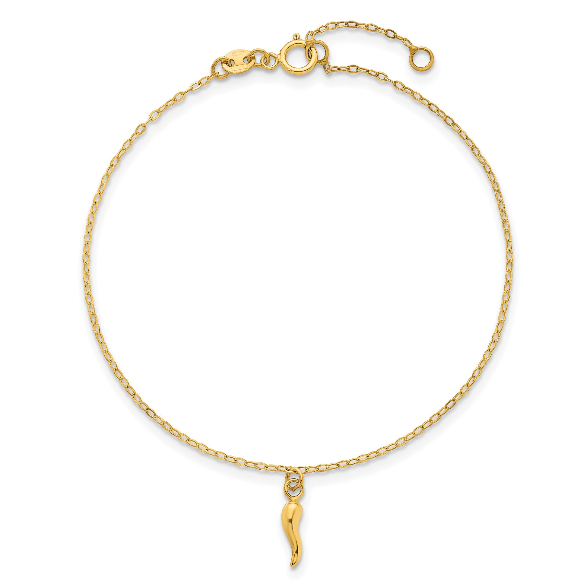 14k Polished Italian Horn Dangle 6.5 inch Childrens Bracelet Plus 0.75 inch Extender