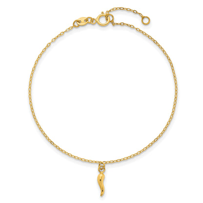 14k Polished Italian Horn Dangle 6.5 inch Childrens Bracelet Plus 0.75 inch Extender