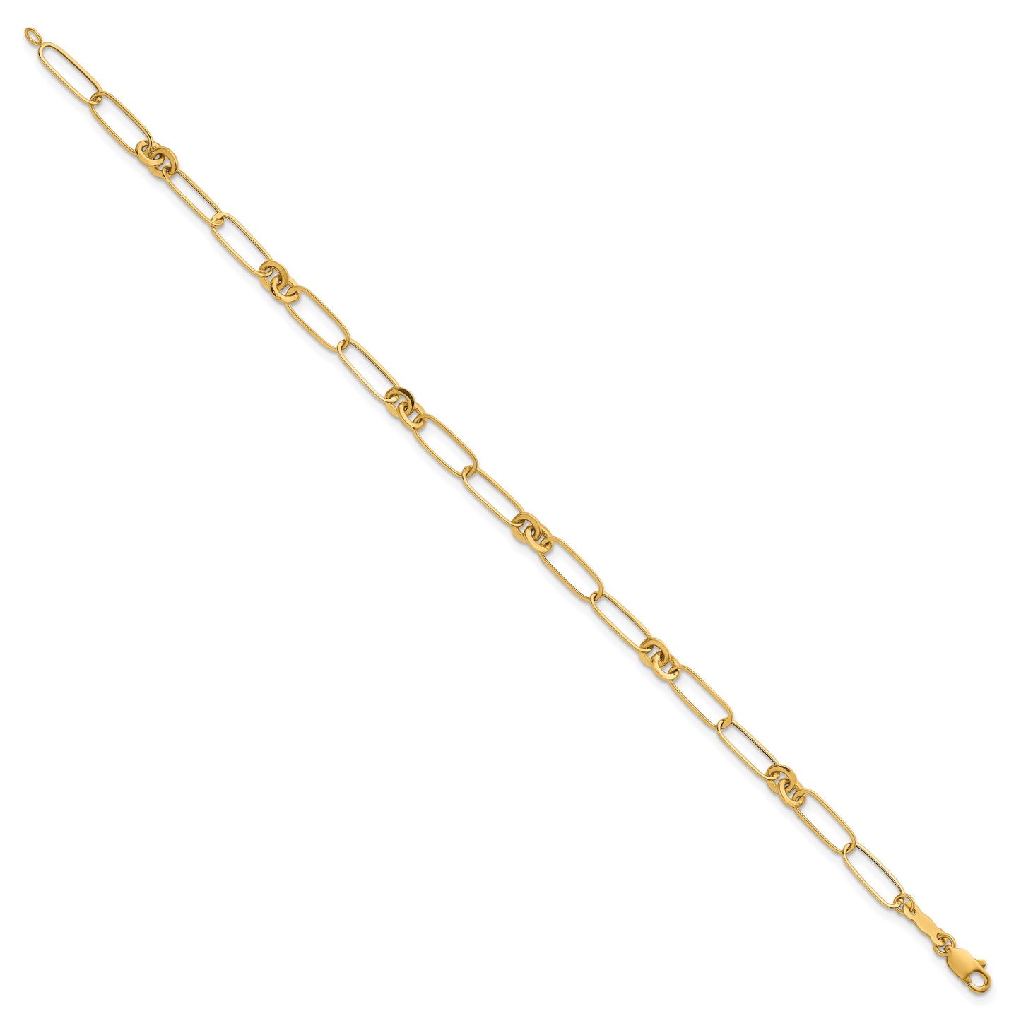 14k Polished Paperclip and Round Fancy Link 7.5 inch Bracelet