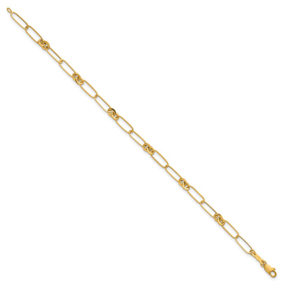 14k Polished Paperclip and Round Fancy Link 7.5 inch Bracelet