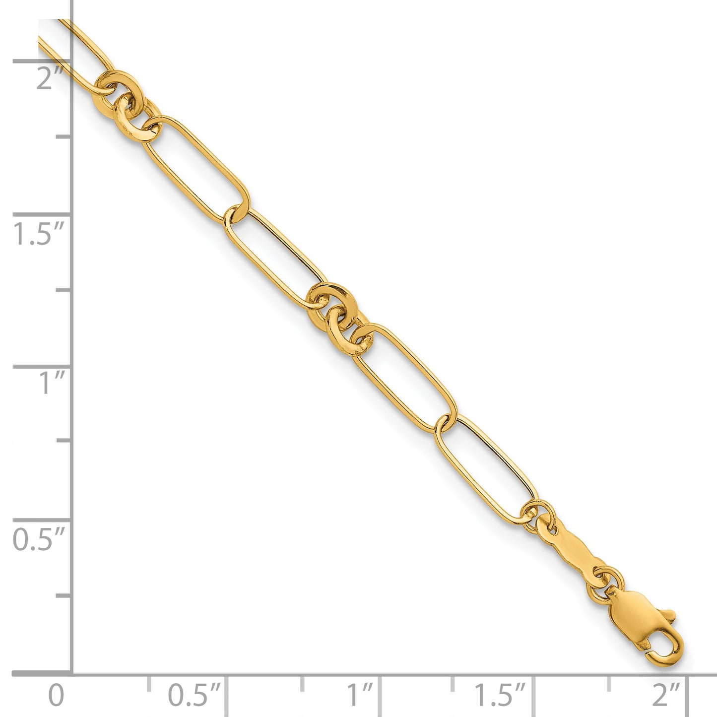 14k Polished Paperclip and Round Fancy Link 7.5 inch Bracelet
