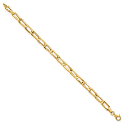 14k Polished and Textured Fancy Long Link 7.5 inch Bracelet