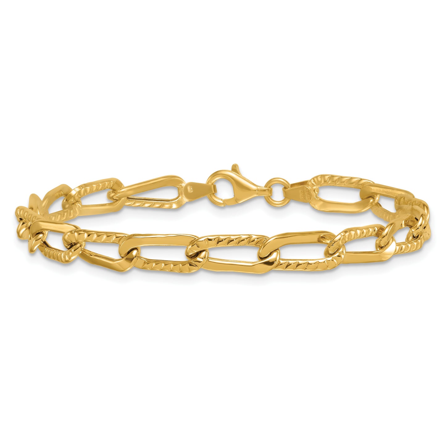 14k Polished and Textured Fancy Long Link 7.5 inch Bracelet
