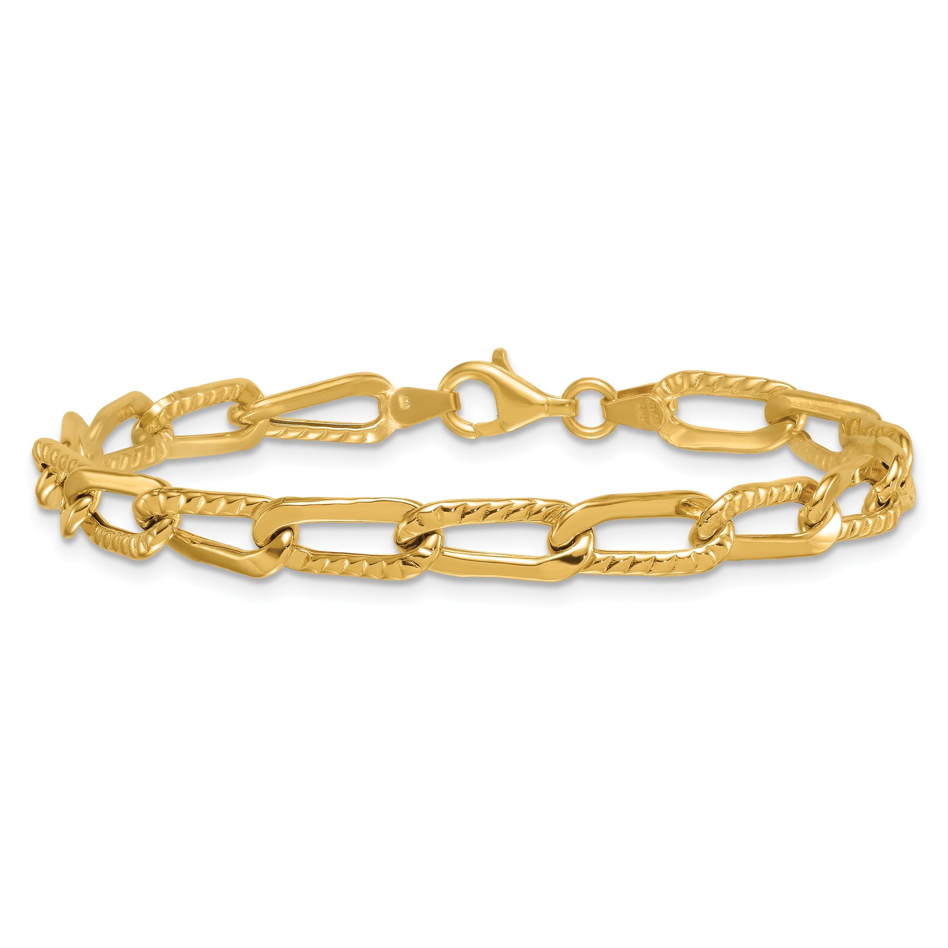 14k Polished and Textured Fancy Long Link 7.5 inch Bracelet