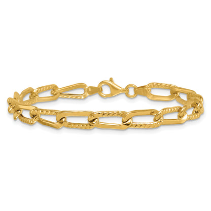 14k Polished and Textured Fancy Long Link 7.5 inch Bracelet