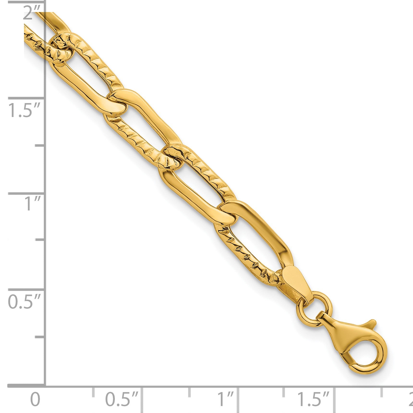 14k Polished and Textured Fancy Long Link 7.5 inch Bracelet