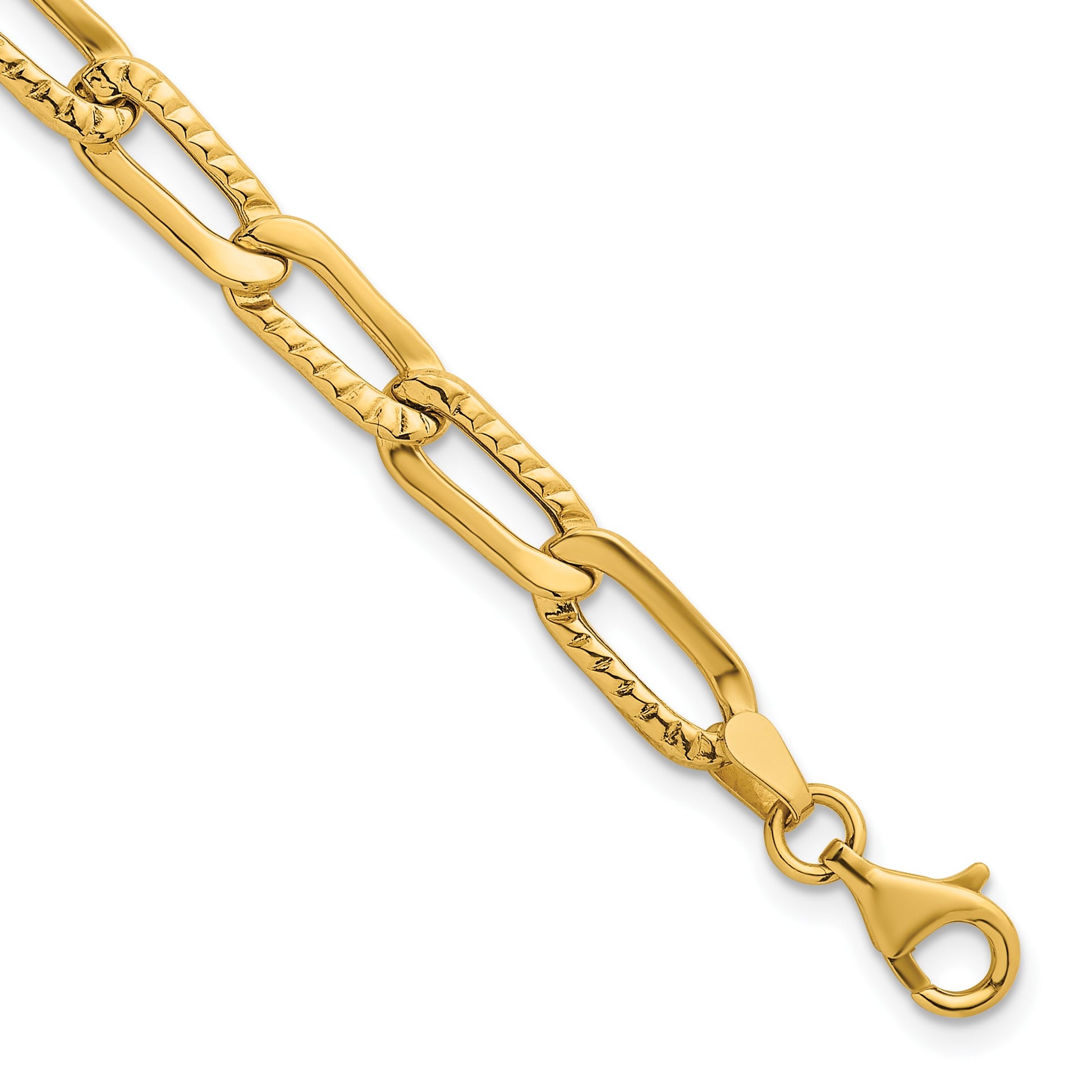 14k Polished and Textured Fancy Long Link 7.5 inch Bracelet