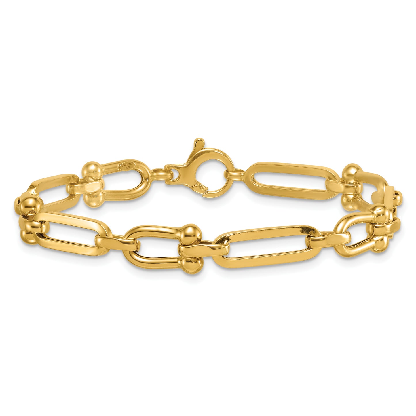 14k Polished 7.3mm Fancy Cable Link 7.75 inch Bracelet