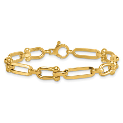 14k Polished 7.3mm Fancy Cable Link 7.75 inch Bracelet