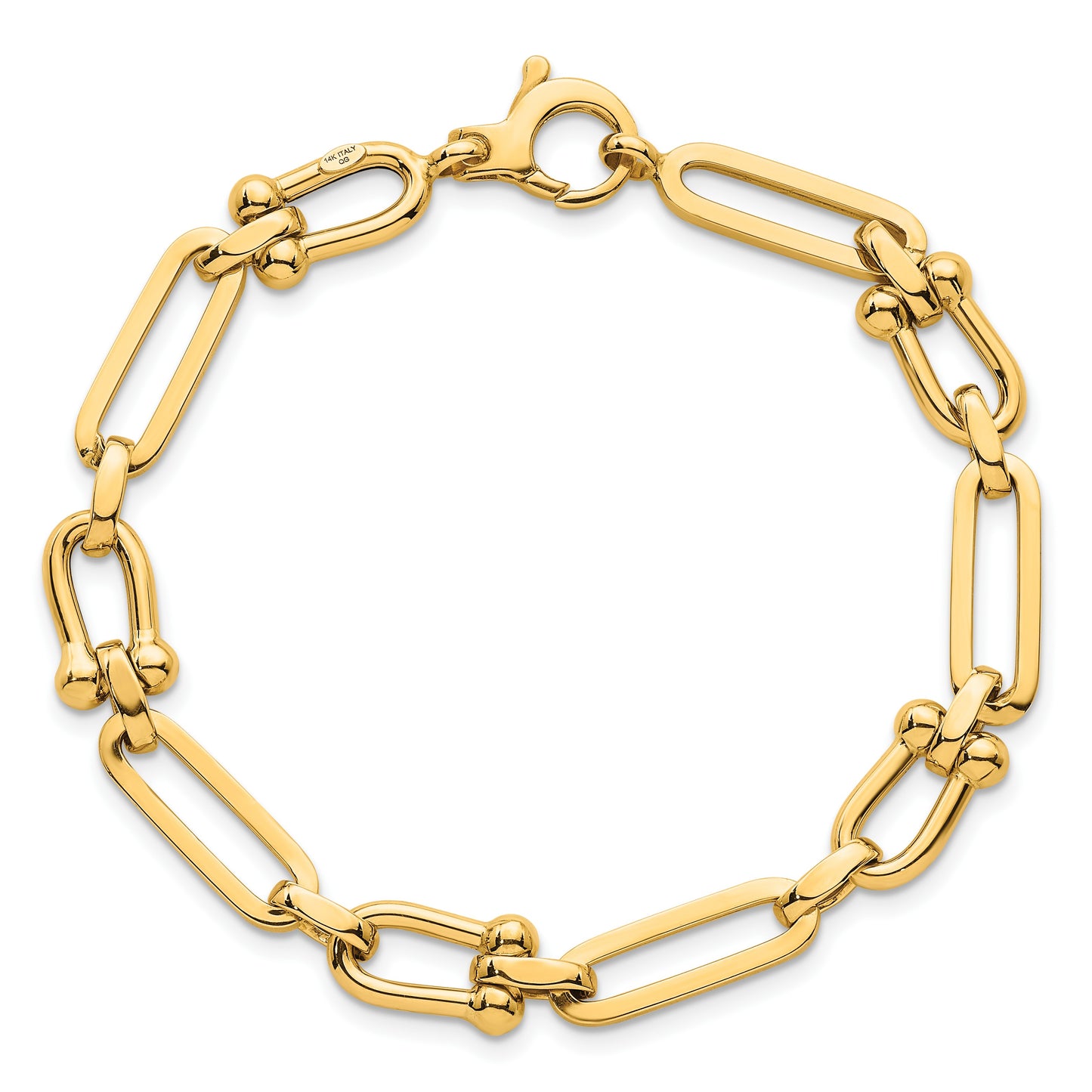 14k Polished 7.3mm Fancy Cable Link 7.75 inch Bracelet