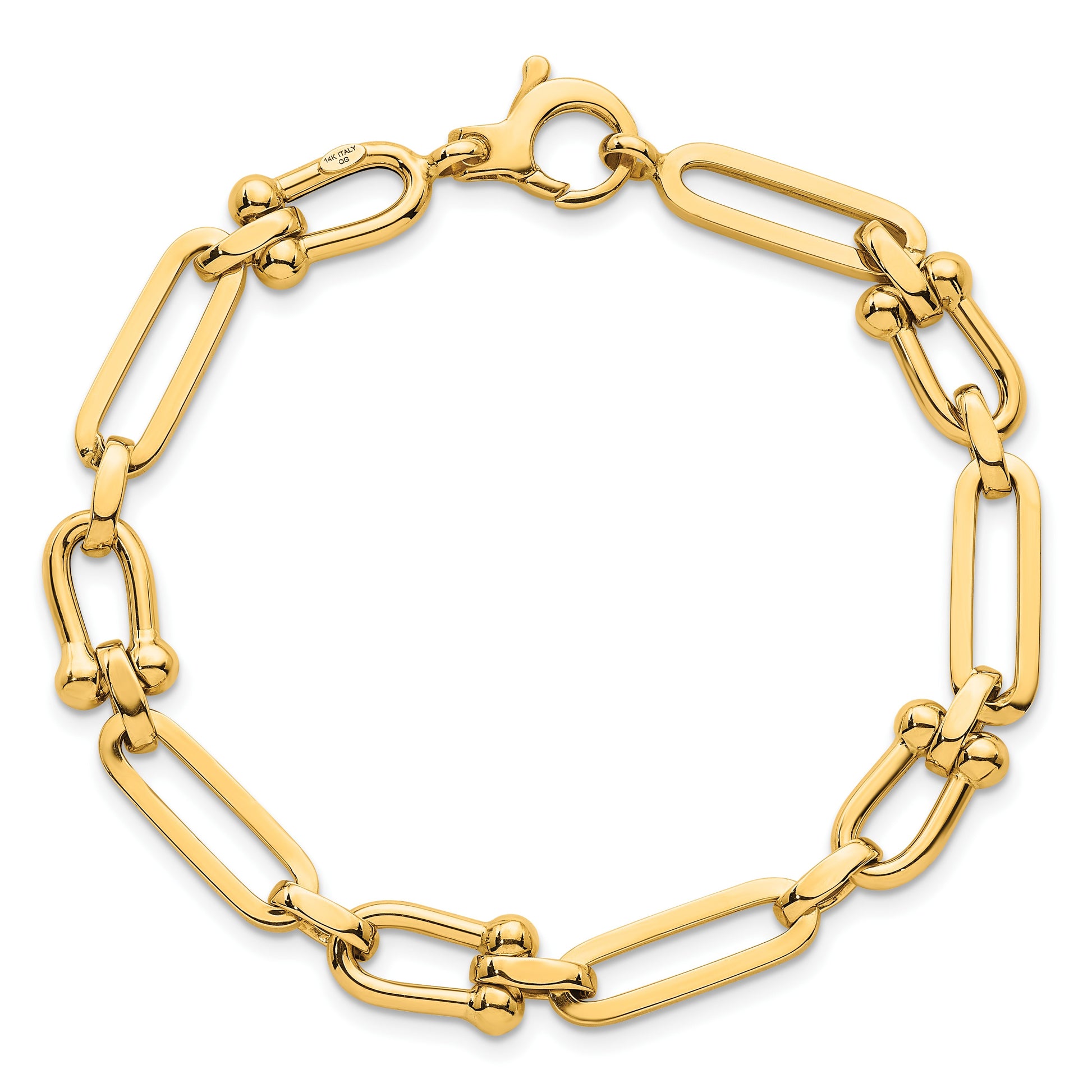 14k Polished 7.3mm Fancy Cable Link 7.75 inch Bracelet
