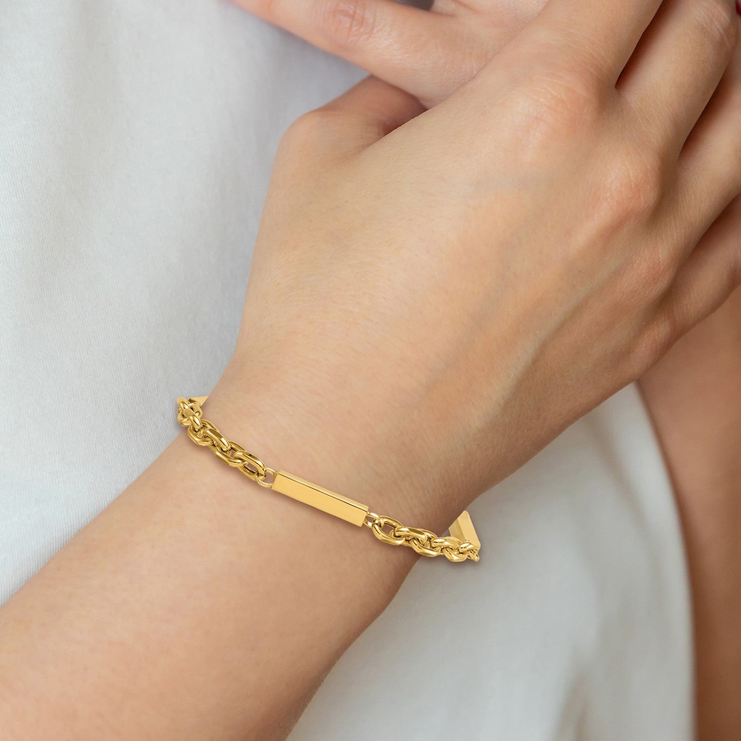 14k Polished 4mm Fancy Cable Chain with Three Bars 8 inch Bracelet