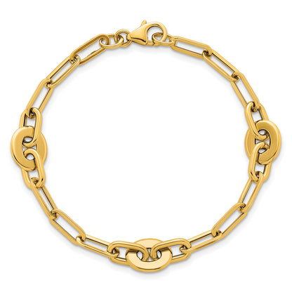 14K Polished Flat Oval and Paperclip Link 7.25 Inch Bracelet