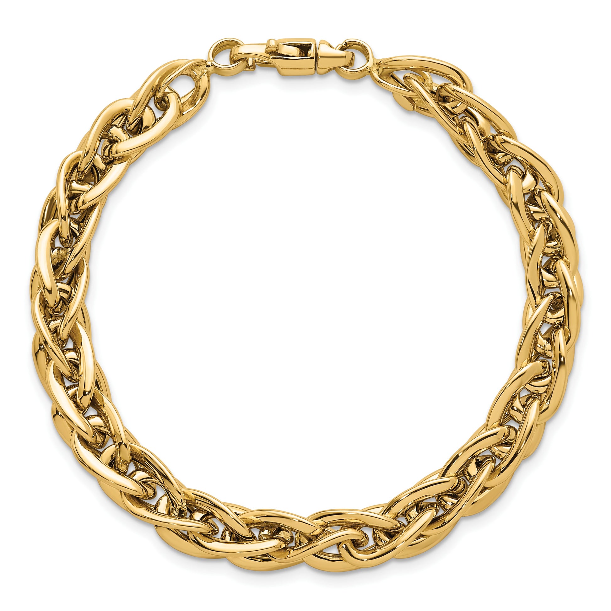 14k Polished Fancy Textured Oval Open Link 7.5 inch Bracelet