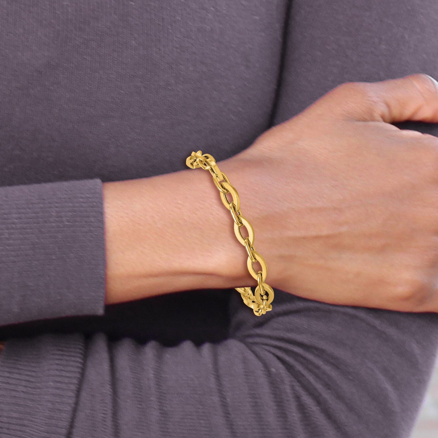 14k Polished Fancy Flat Cable Link 7.5 inch Bracelet
