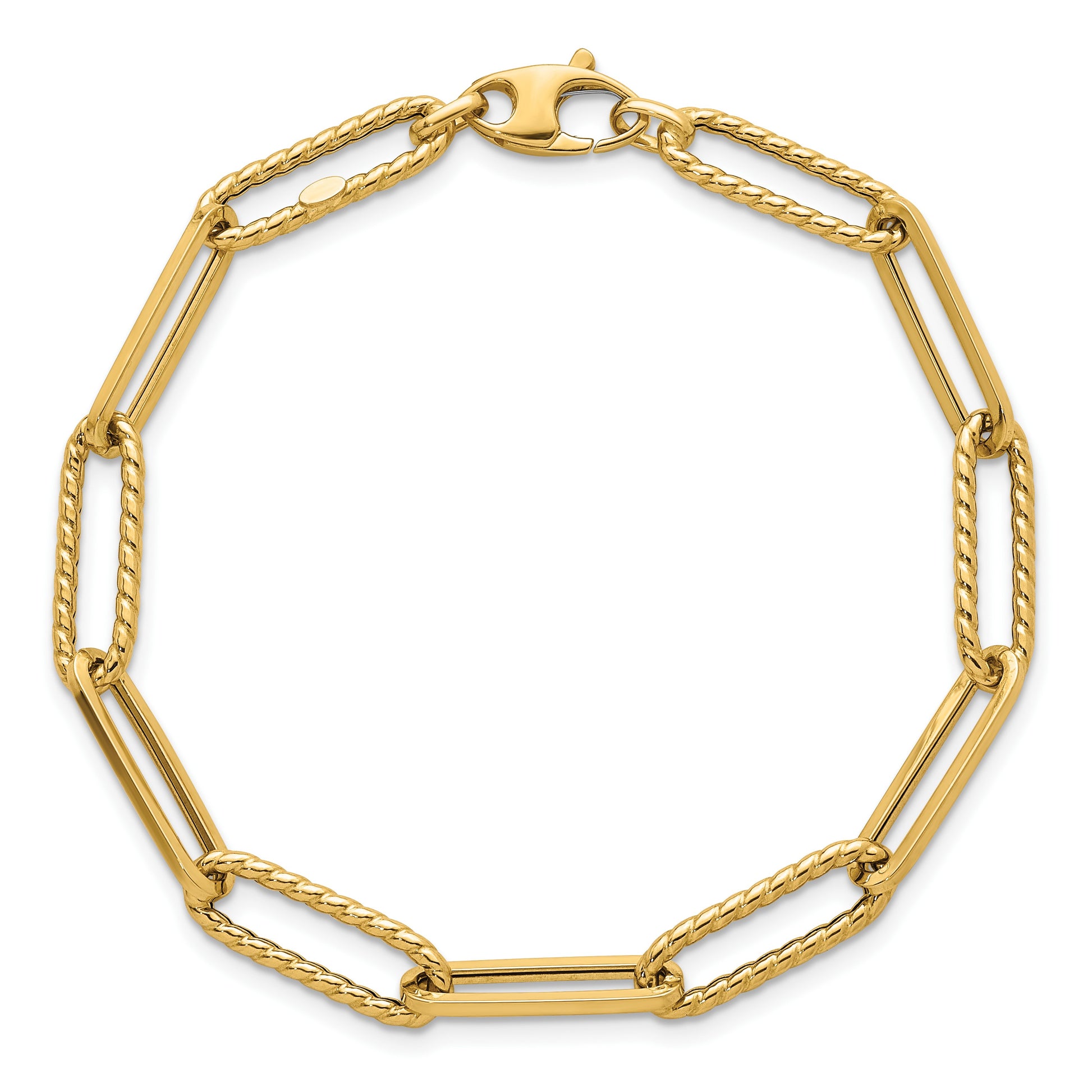 14k Polished and Twisted 6.4mm Paperclip Link 7.5 inch Bracelet