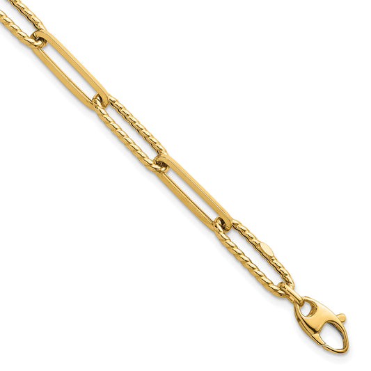 14k Polished and Twisted 6.4mm Paperclip Link 7.5 inch Bracelet