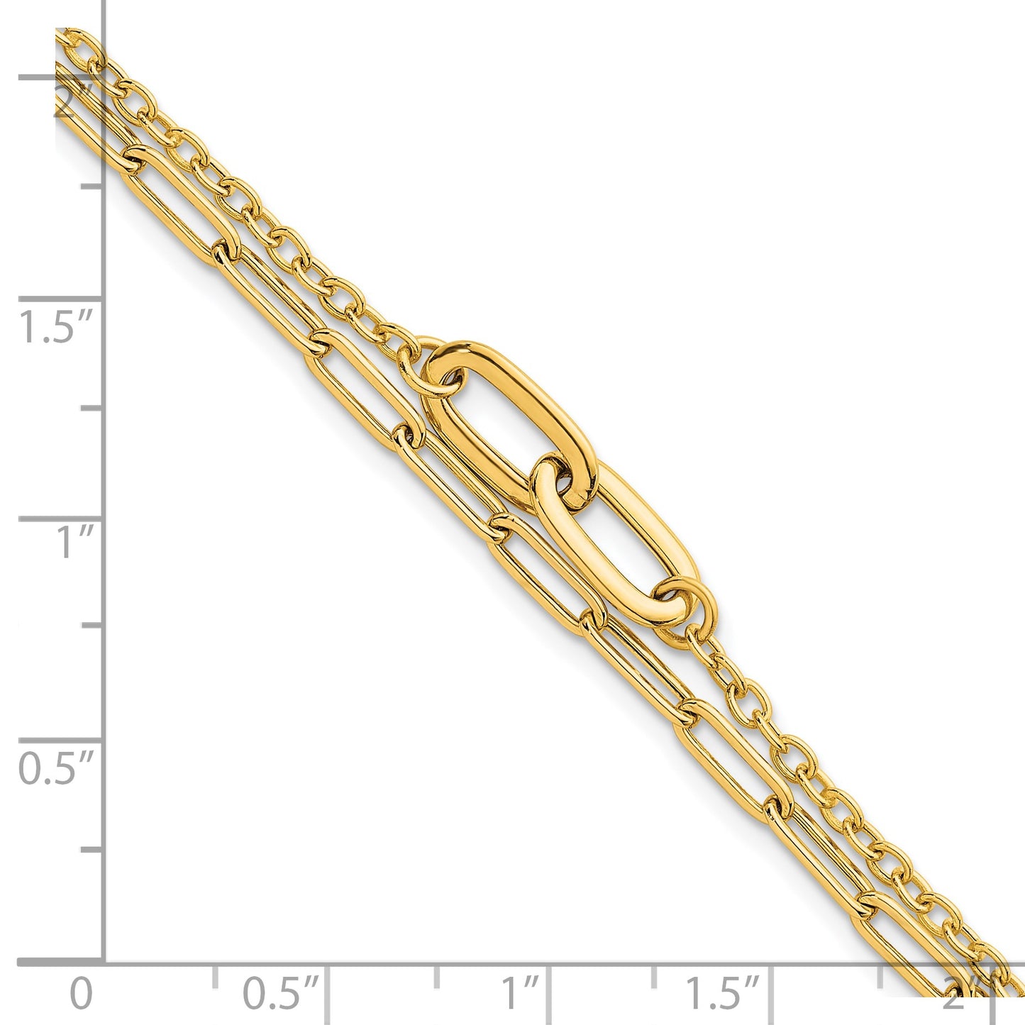 14k Polished Paperclip and Oval Cable Link Double Strand 7.5 inch Bracelet