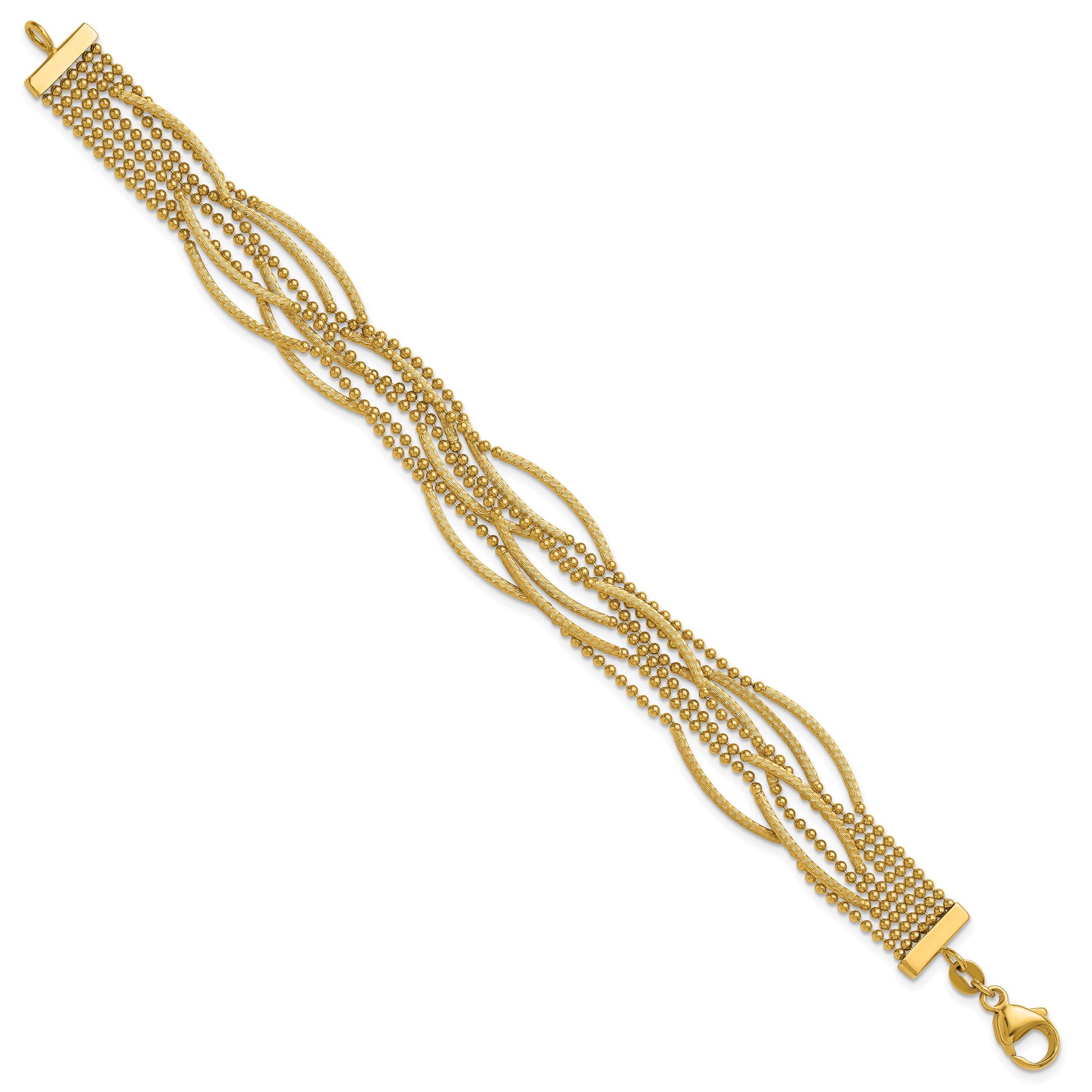 14k Polished and Textured Multi Strand Beaded 7.25 inch Bracelet
