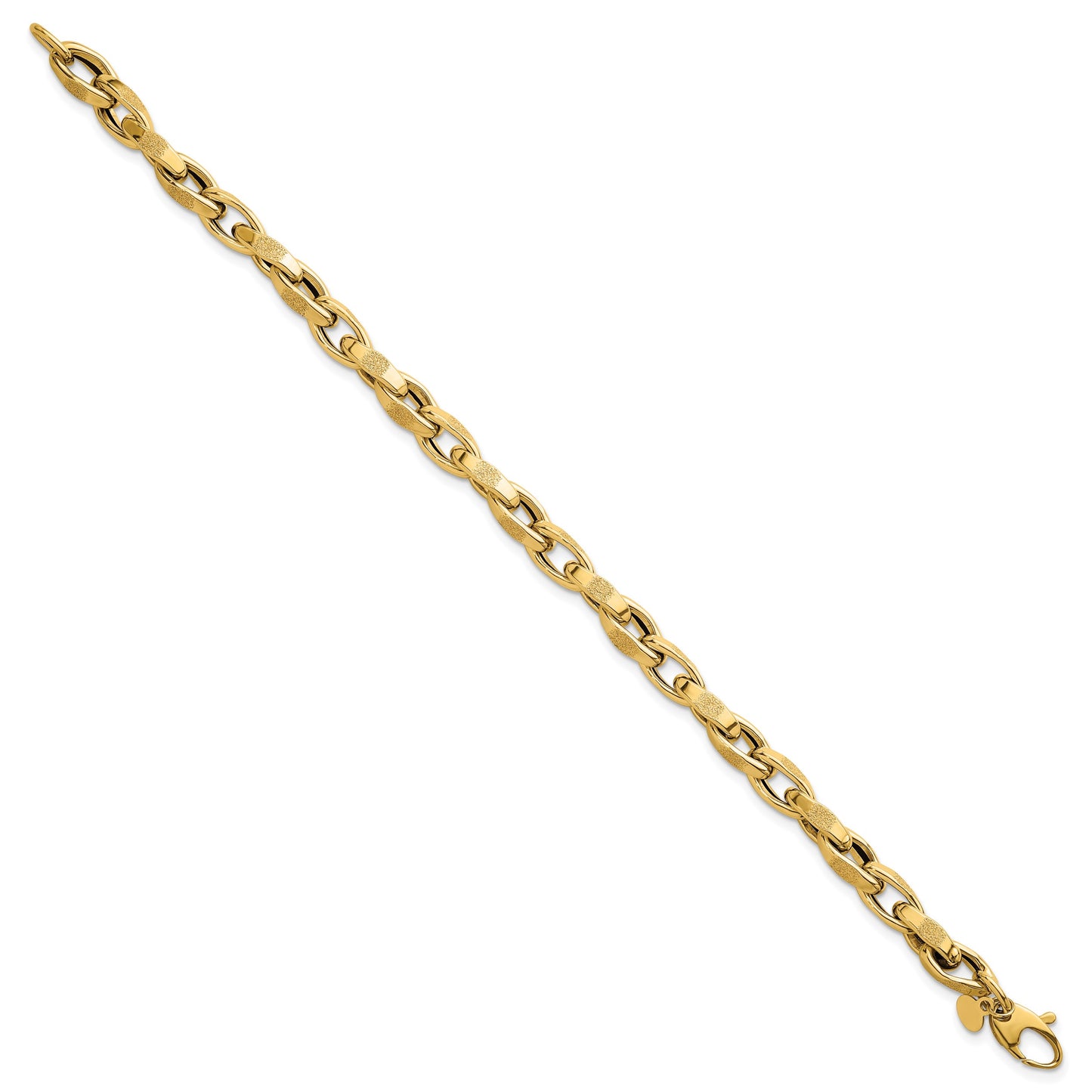 14k Polished Fancy Textured Oval Twisted Open Link 7.5 inch Bracelet