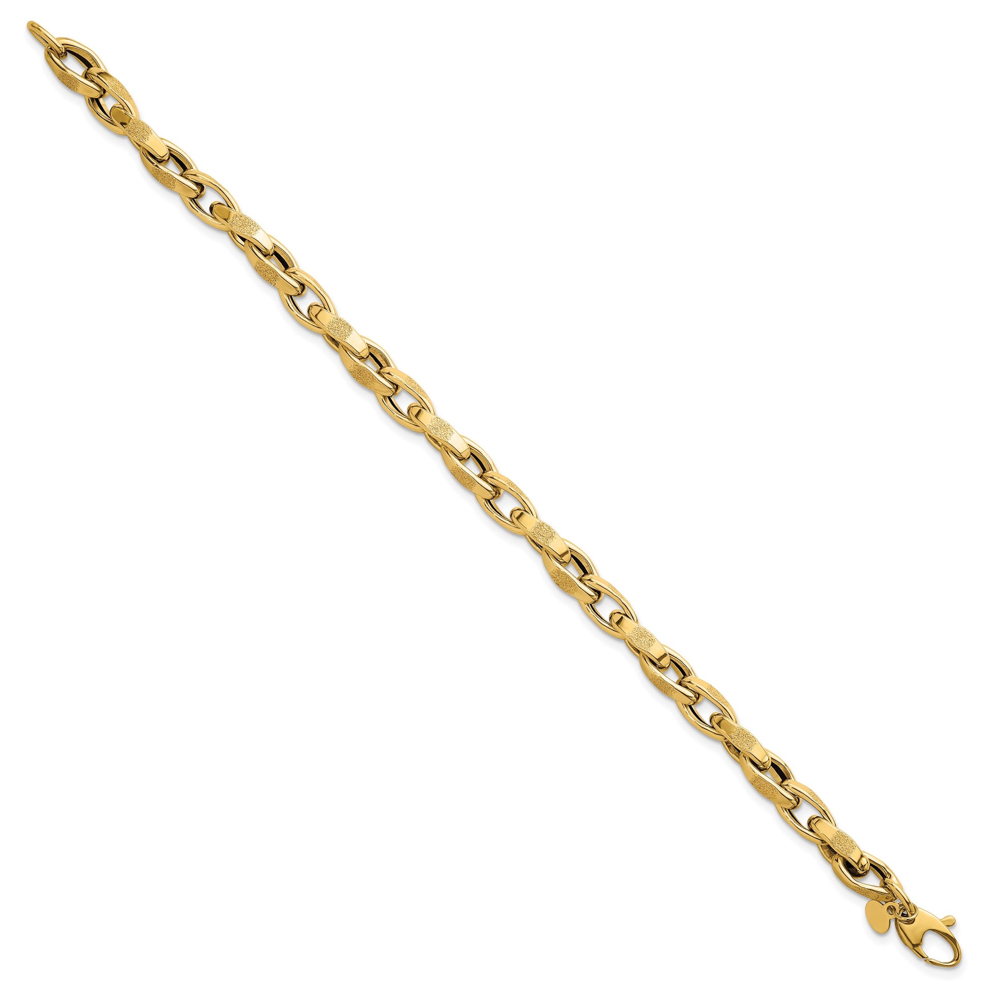 14k Polished Fancy Textured Oval Twisted Open Link 7.5 inch Bracelet