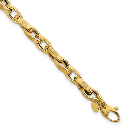 14k Polished Fancy Textured Oval Twisted Open Link 7.5 inch Bracelet