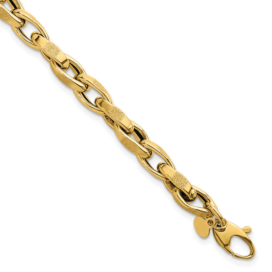 14k Polished Fancy Textured Oval Twisted Open Link 7.5 inch Bracelet