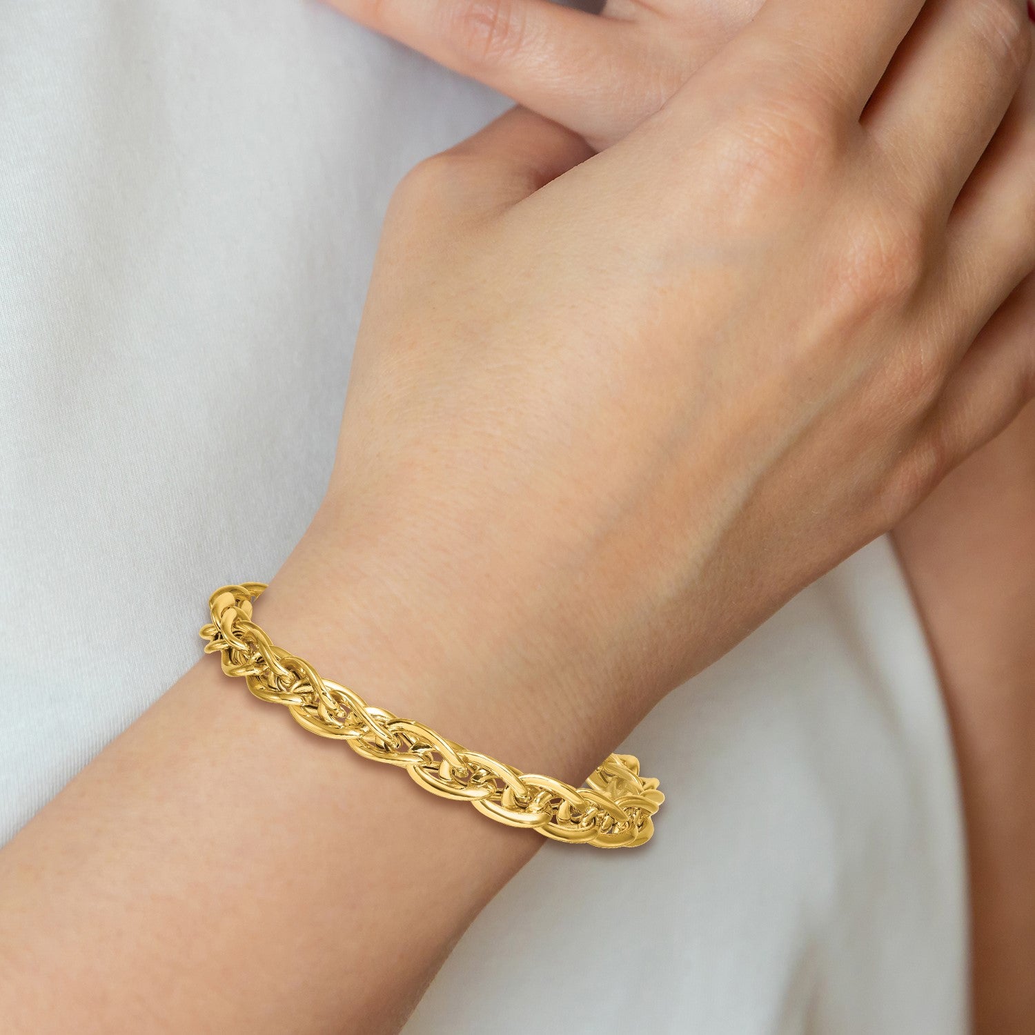 14k Polished 5.2mm Fancy Rope Link 7.5 inch Bracelet