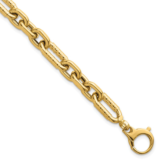 14k Polished 8.8mm Diamond-cut Fancy Figaro Link 7.5 inch Bracelet