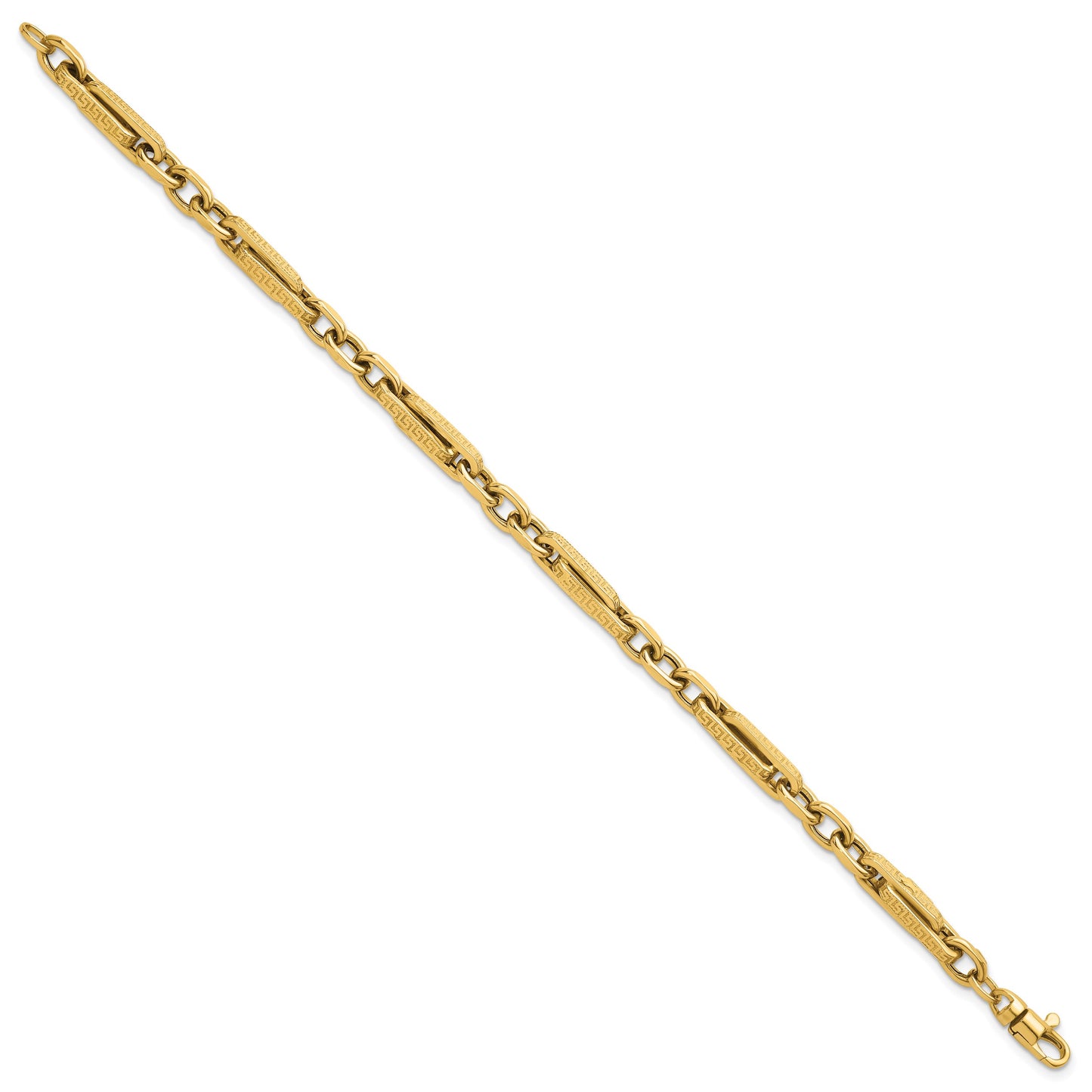 14k Polished and Textured 4.8mm Greek Key Design Links 7.75 inch Bracelet