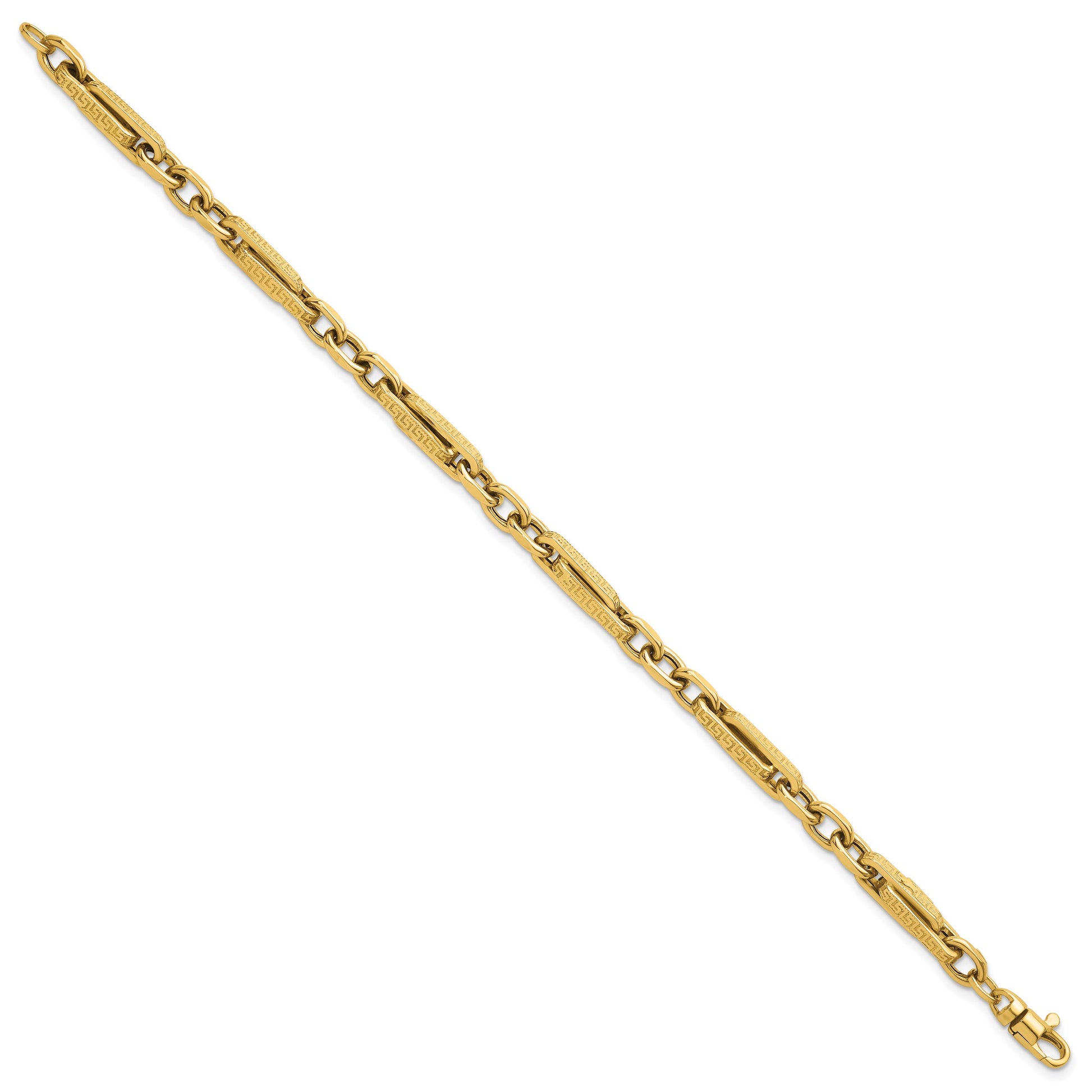 14k Polished and Textured 4.8mm Greek Key Design Links 7.75 inch Bracelet