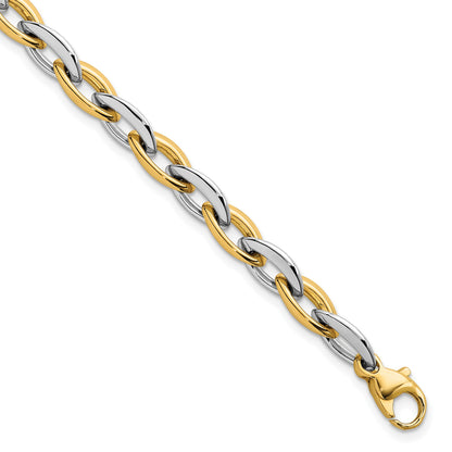 14k Two-tone Polished 7mm Oval Link 7.25 inch Bracelet