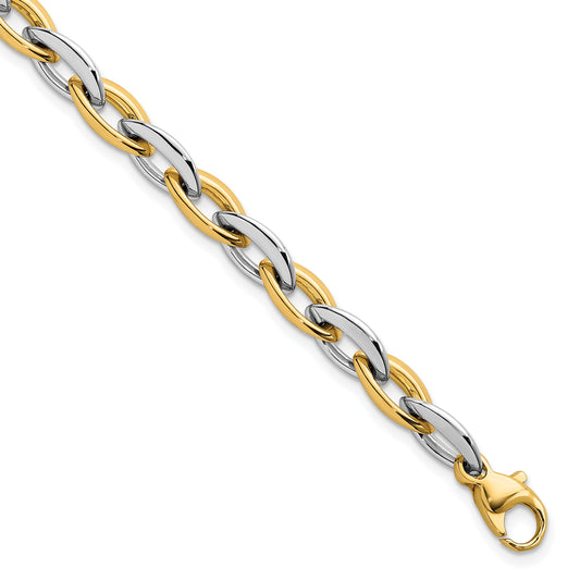 14k Two-tone Polished 7mm Oval Link 7.25 inch Bracelet