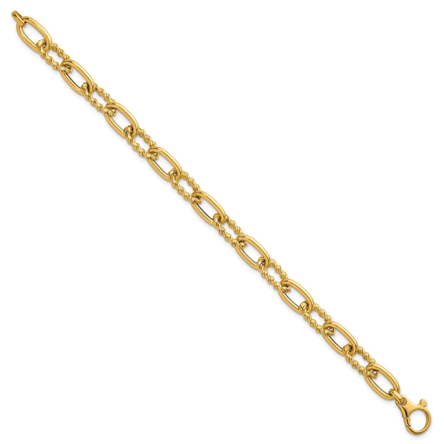 14K Polished 8mm Fancy and Twisted Oval Link 7.5 inch Bracelet