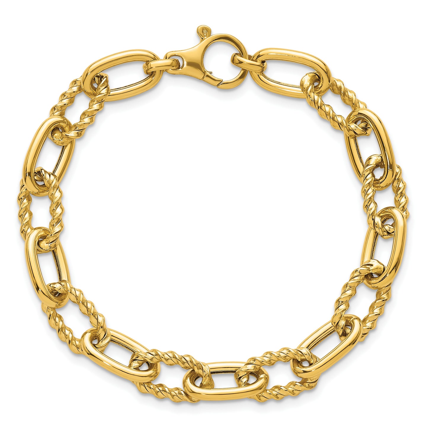 14K Polished 8mm Fancy and Twisted Oval Link 7.5 inch Bracelet