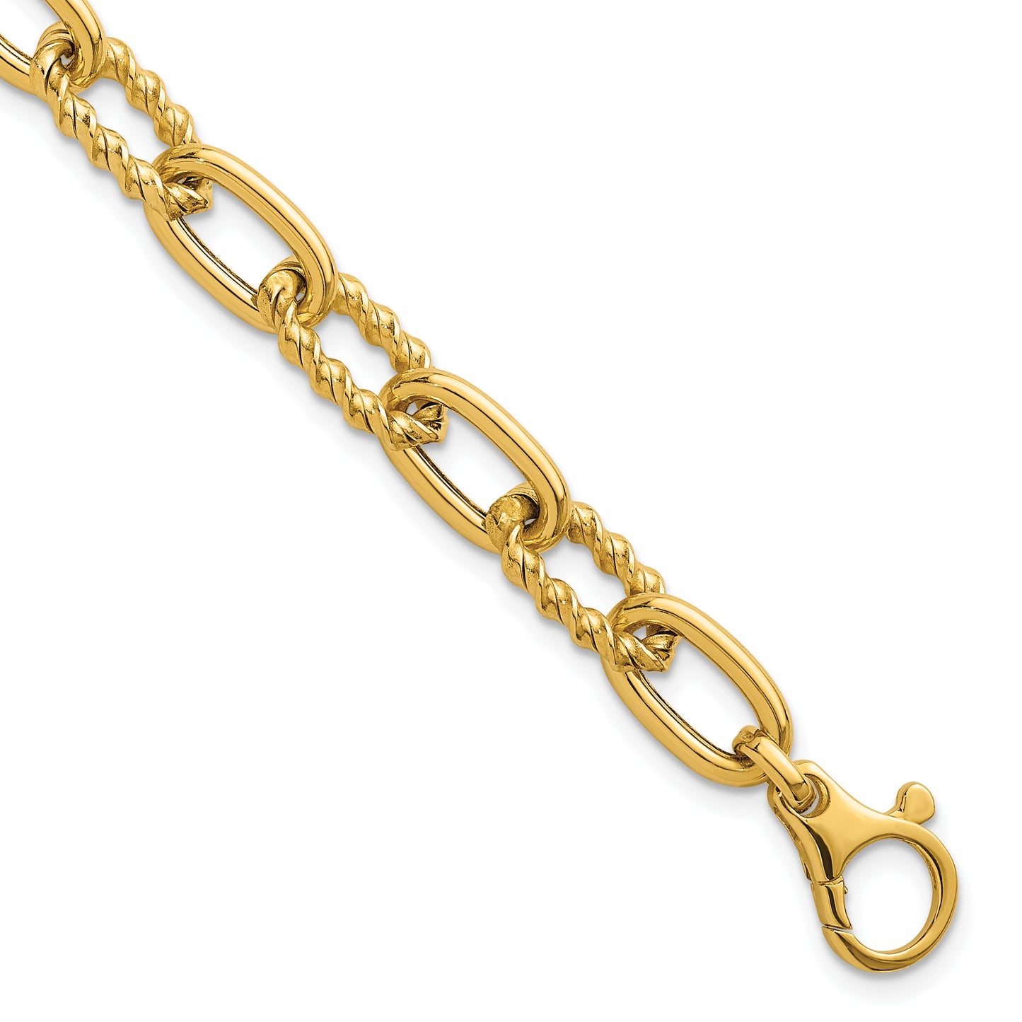 14K Polished 8mm Fancy and Twisted Oval Link 7.5 inch Bracelet