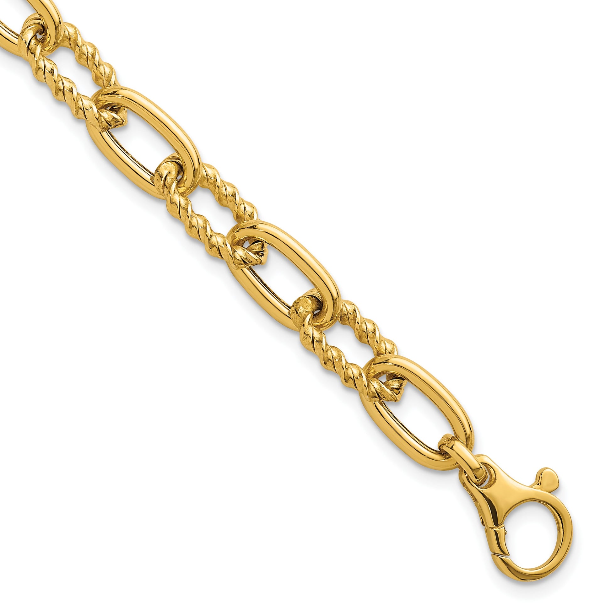 14K Polished 8mm Fancy and Twisted Oval Link 7.5 inch Bracelet