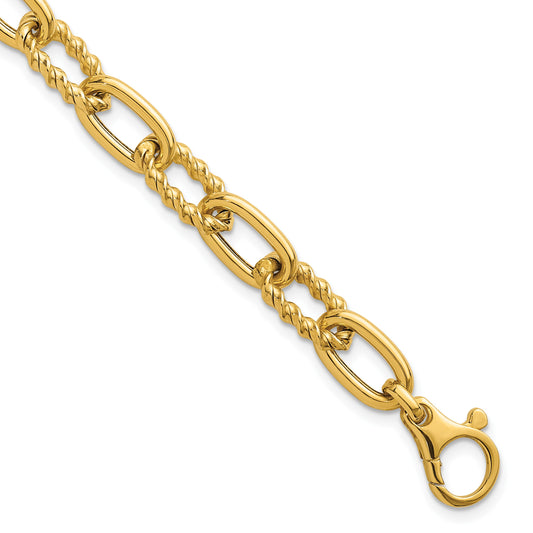 14K Polished 8mm Fancy and Twisted Oval Link 7.5 inch Bracelet