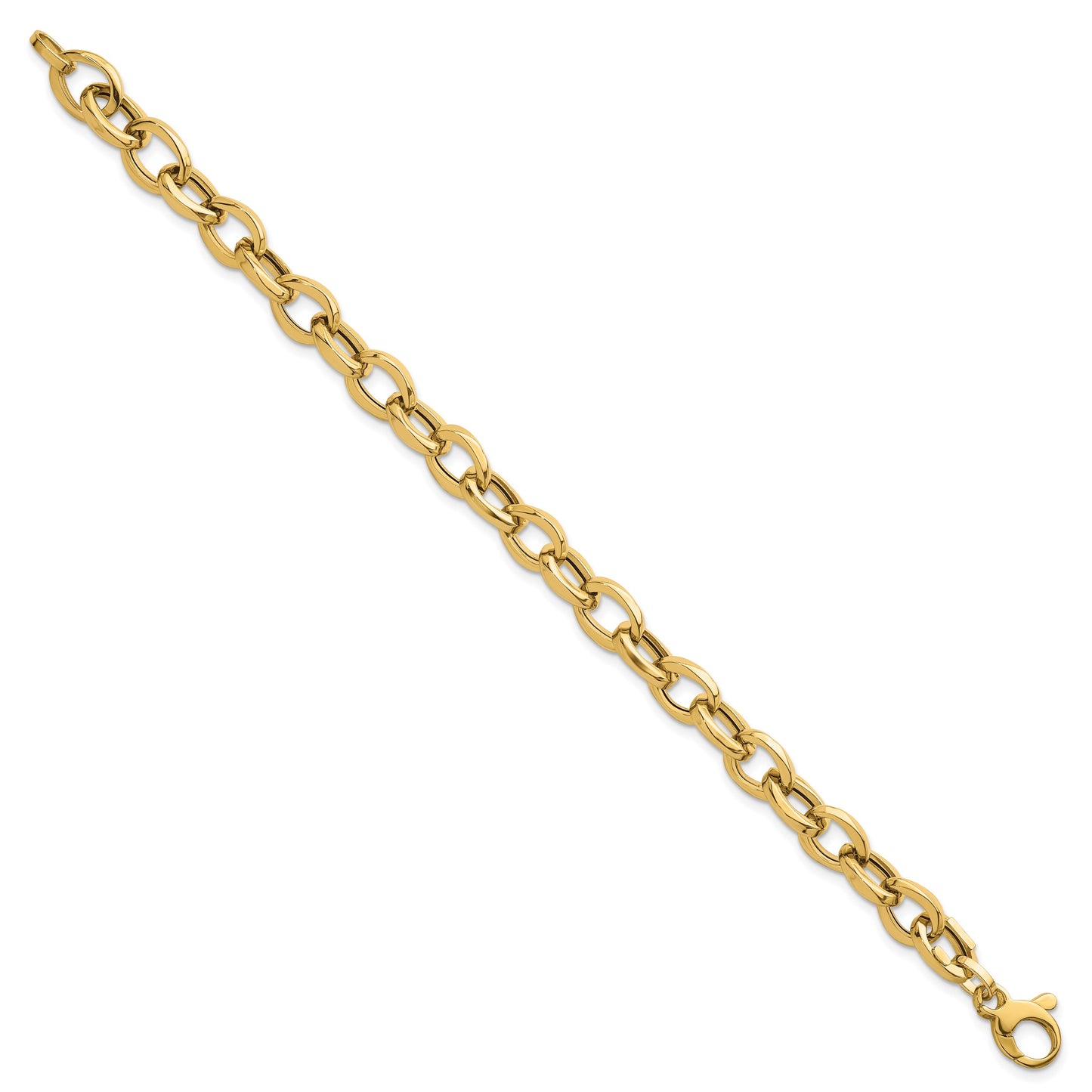 14k Polished 7.8mm Fancy Oval Cable Link 7.5 inch Bracelet